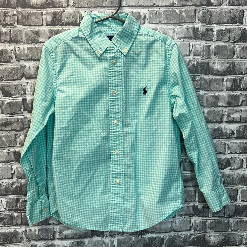 Ralph Lauren Boys Mint Green Check Button-Down Shirt